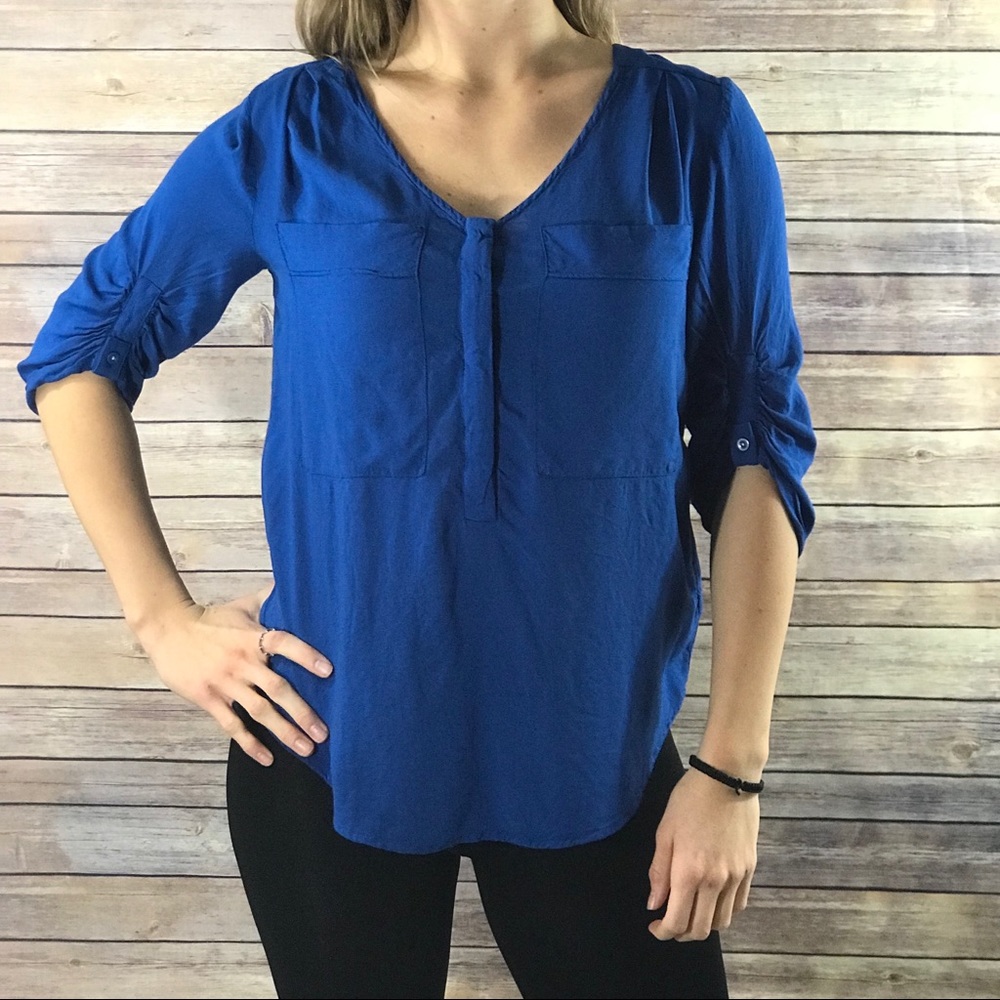 Maeve Anthropologie Royal Blue Popover Top Size Sm